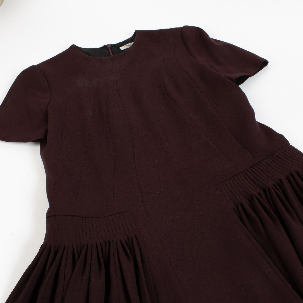 Christian Dior Bordeaux Geplooide Jurk - Maat FR36