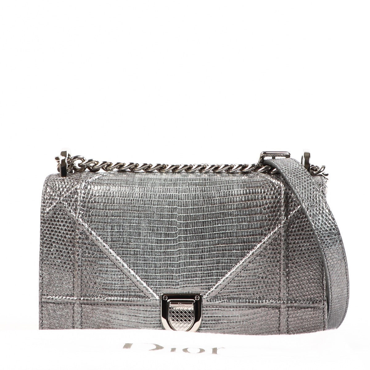 Buy an authentic second hand Christian Dior Silver Snake Embossed Small Diorama Shoulder Bag in very good condition at Labellov.com