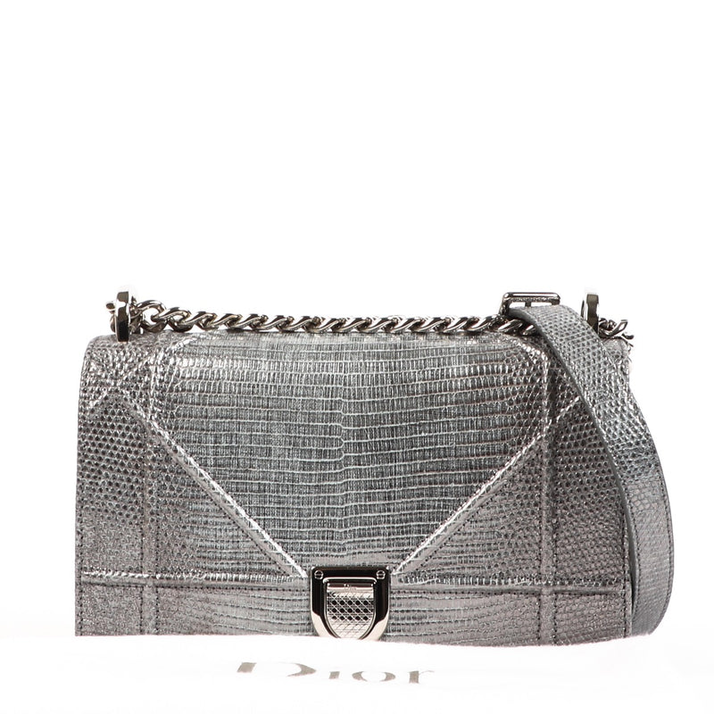 Buy an authentic second hand Christian Dior Silver Snake Embossed Small Diorama Shoulder Bag in very good condition at Labellov.com