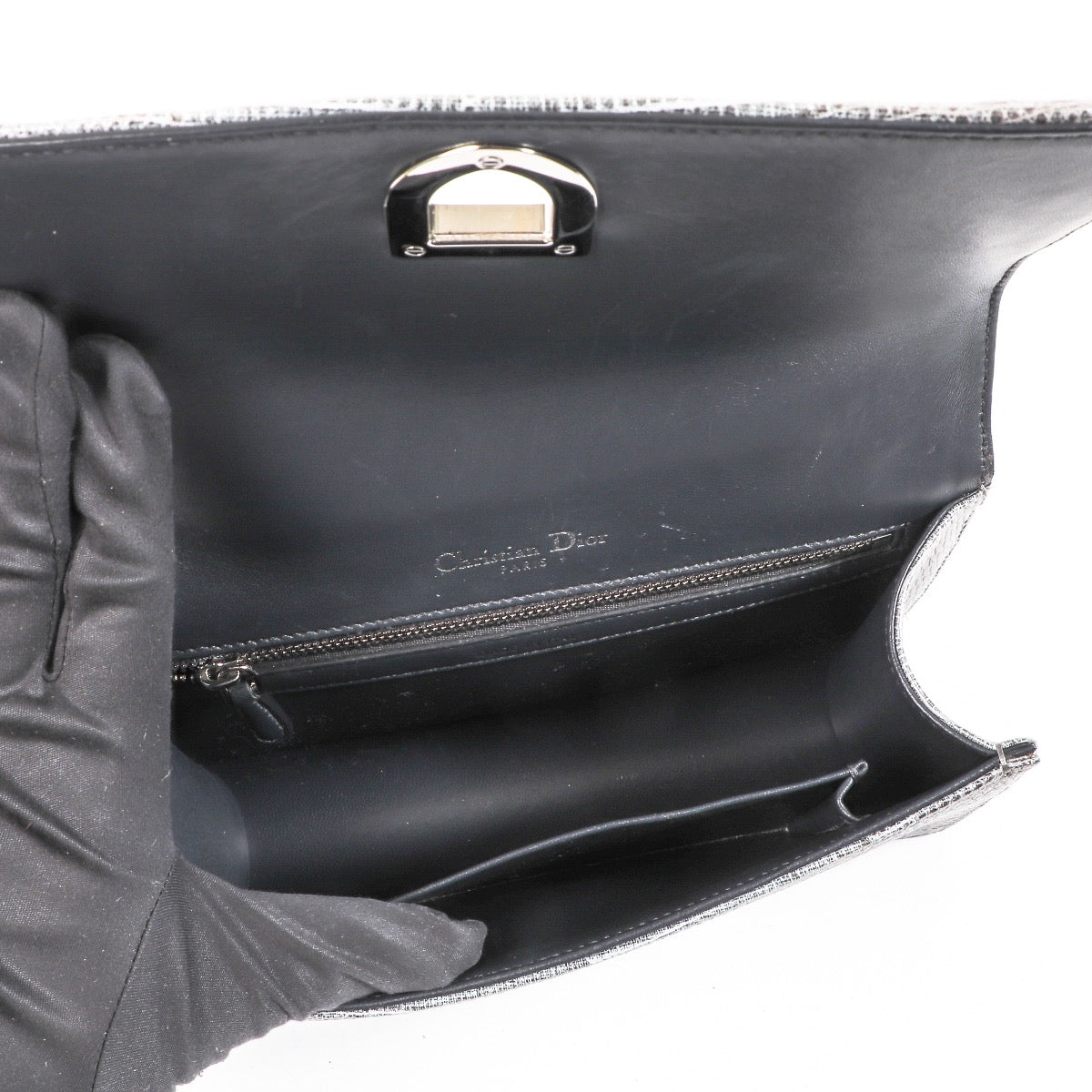 Buy an authentic second hand Christian Dior Silver Snake Embossed Small Diorama Shoulder Bag in very good condition at Labellov.com