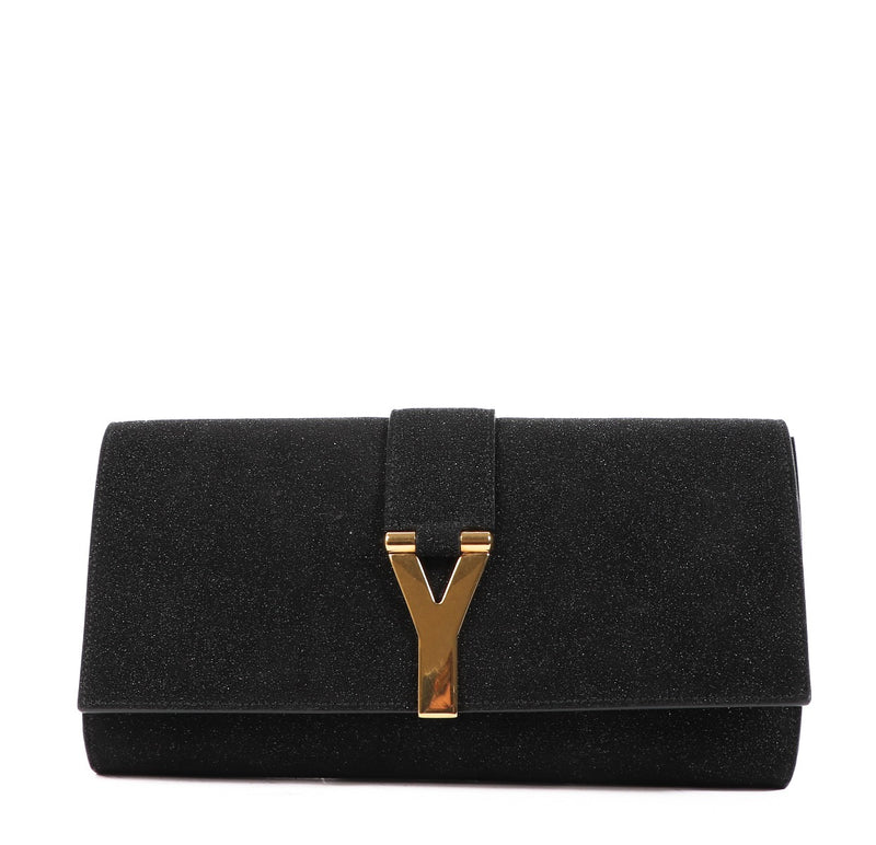 Yves Saint Laurent Black Shimmer Y Clutch