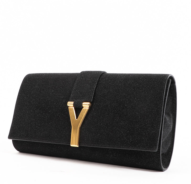 Yves Saint Laurent Black Shimmer Y Clutch