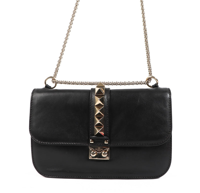 Valentino Garavani Black Medium Glam Lock Crossbody Bag