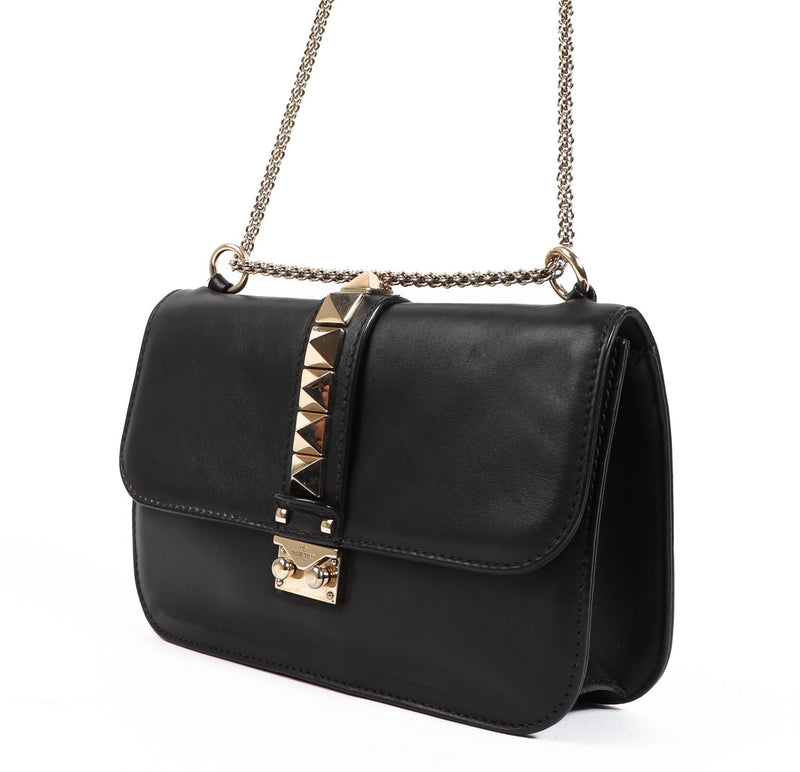 Valentino Garavani Black Medium Glam Lock Crossbody Bag