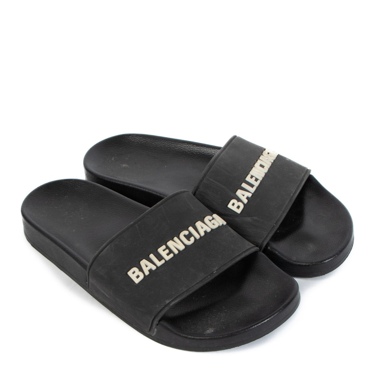 shop authentic second hand Balenciaga Black Logo Slides on Labellov.com