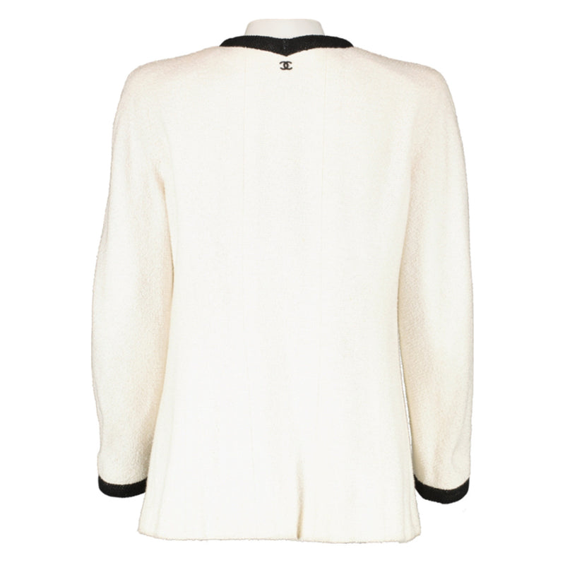 Chanel Cruise '98 White Contrast Trim Bouclé Zip Jacket - size FR40
