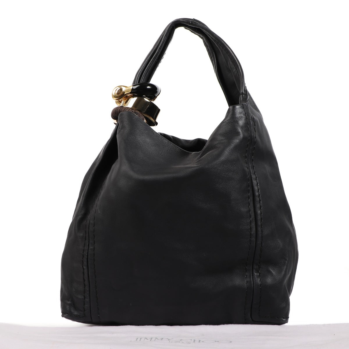 Jimmy Choo Black Leather Saba Hobo Bag