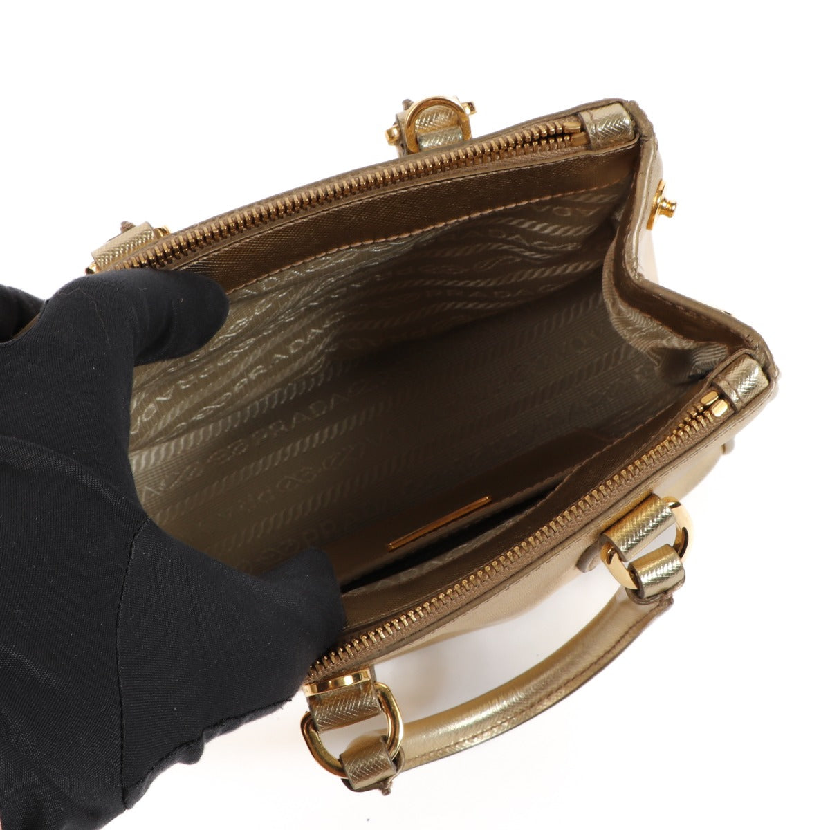 Prada Gold Galleria Saffiano Lederen Mini Tas