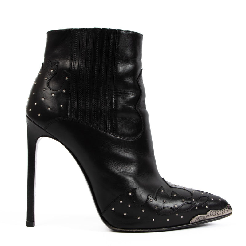Shop authentic second hand Saint Laurent Black Leather Ankle Boots Size 38,5 on Labellov.com