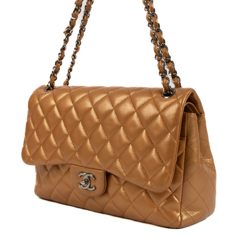 Chanel Jumbo Bronze Caviarleren Classic Flap Bag