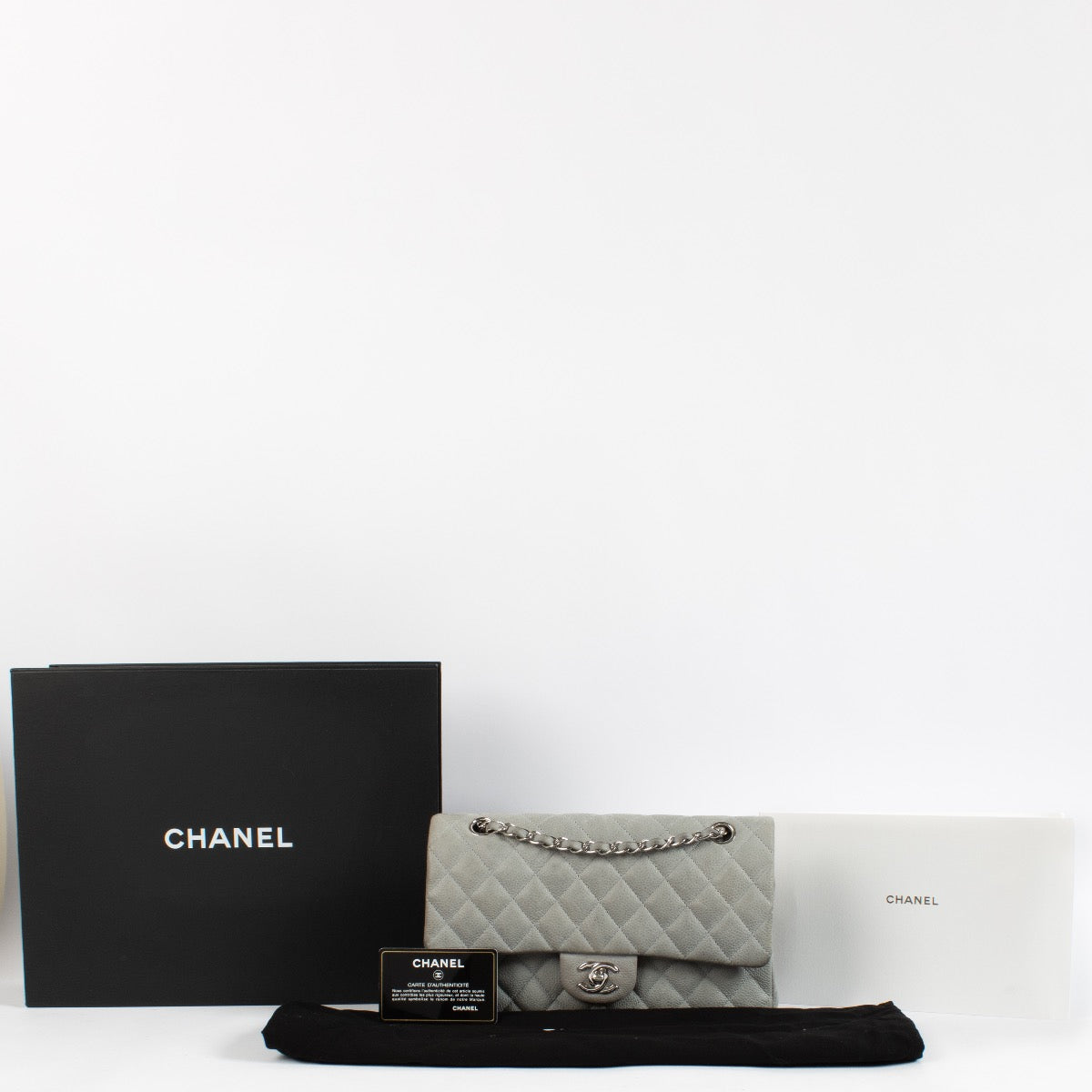 shop 100% authentic second hand Chanel Grey Suede Caviar Leather Medium Classic 11.12 Flap Bag on Labellov.com