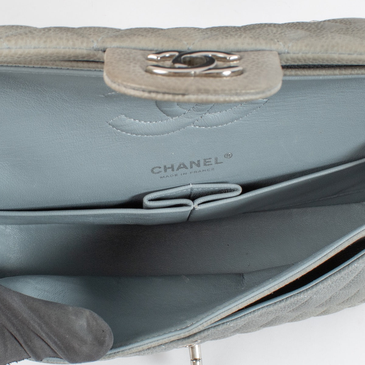 shop 100% authentic second hand Chanel Grey Suede Caviar Leather Medium Classic 11.12 Flap Bag on Labellov.com