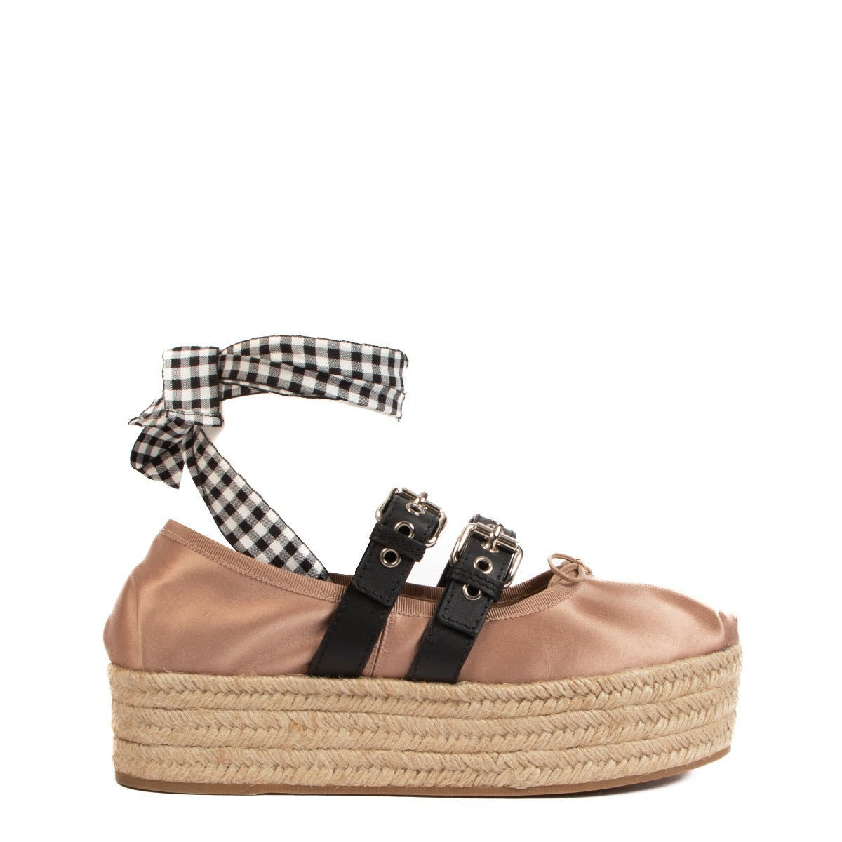 Espadrilles ballerines à plateforme en satin rose Miu Miu - Taille 41