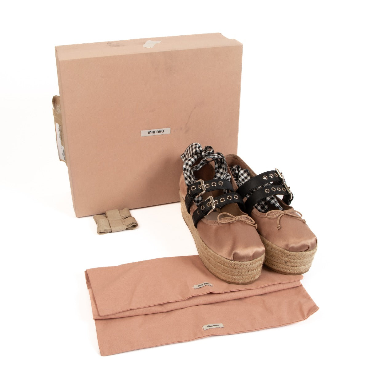 Espadrilles ballerines à plateforme en satin rose Miu Miu - Taille 41