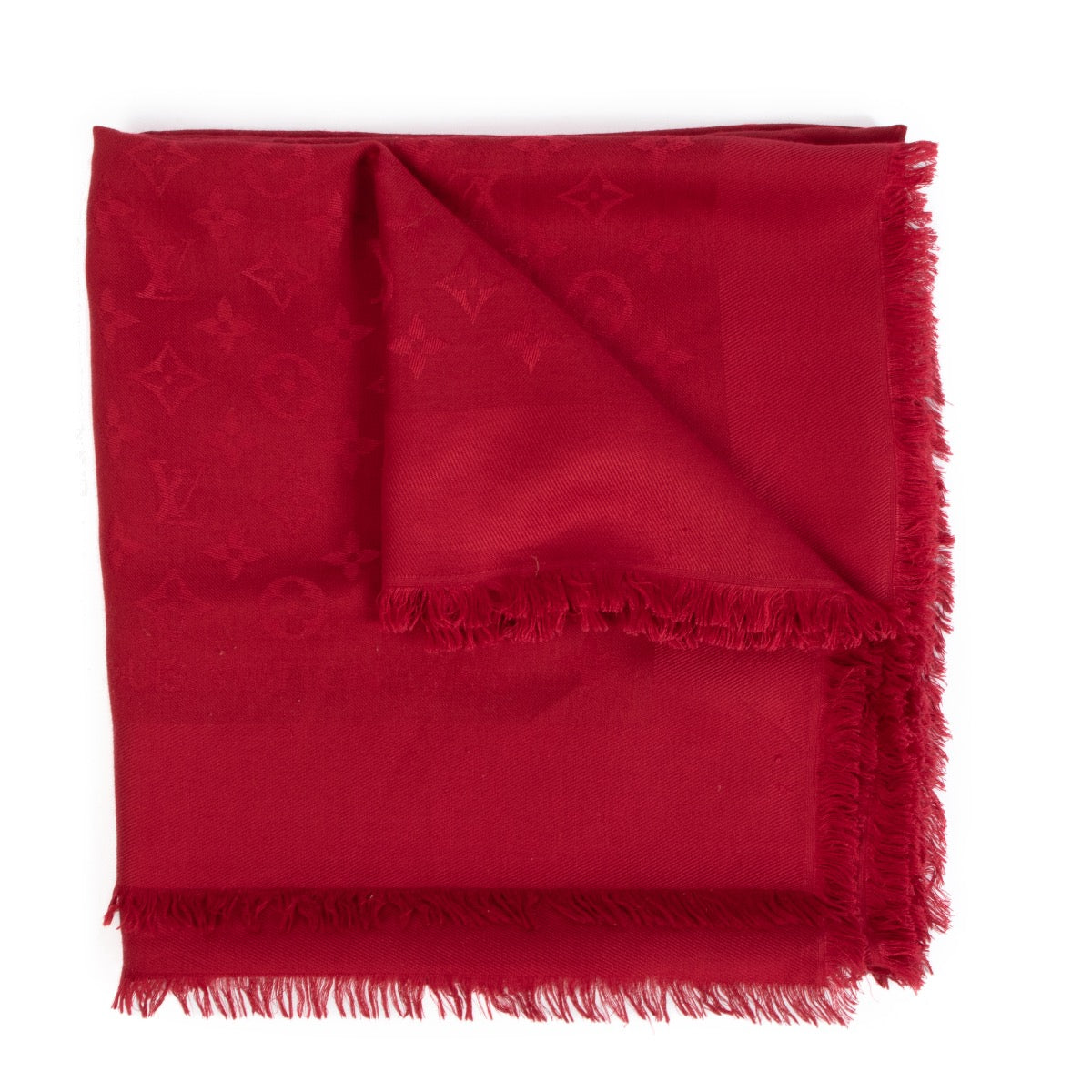 Shop an authentic preloved Louis Vuitton Red Monogram Silk & Wool Scarf on Labellov.com