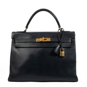 Hermès Vintage Kelly 32 Blue Courchevel Gold Hardware