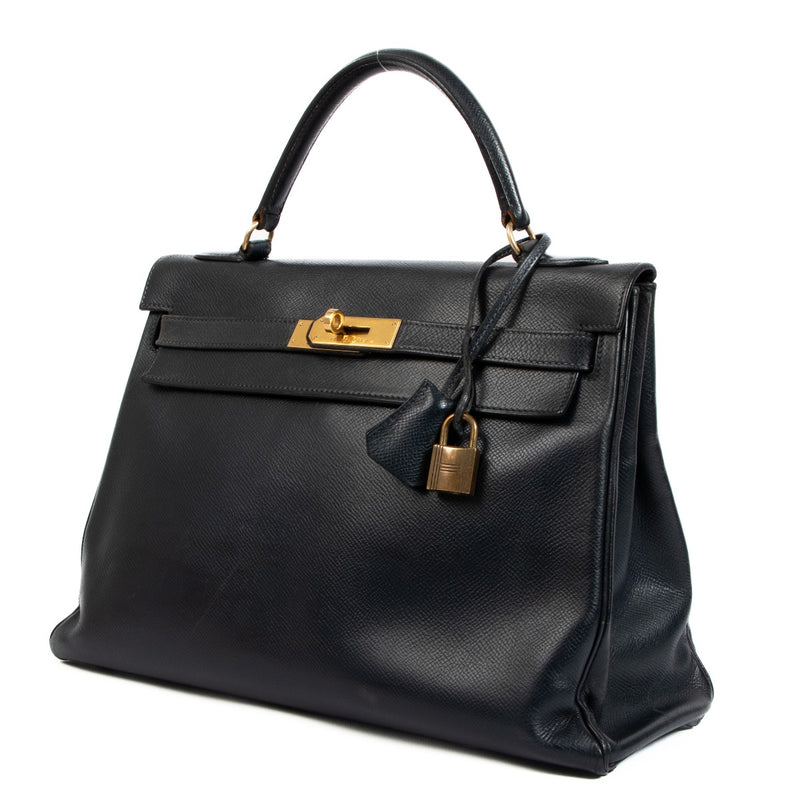 Hermès Vintage Kelly 32 Blue Courchevel Gold Hardware