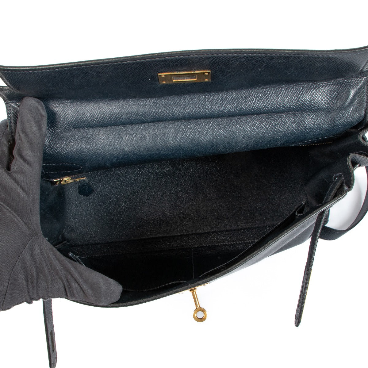 Hermès Vintage Kelly 32 Blue Courchevel Gold Hardware