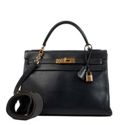 Hermès Vintage Kelly 32 Blue Courchevel Gold Hardware