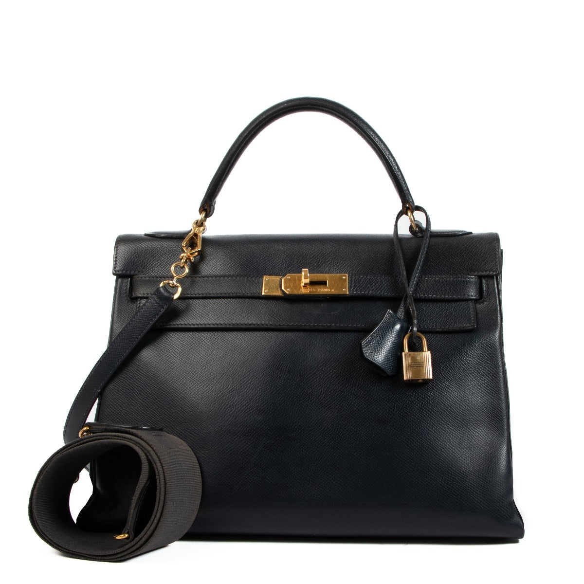 Hermès Vintage Kelly 32 Blue Courchevel Gold Hardware