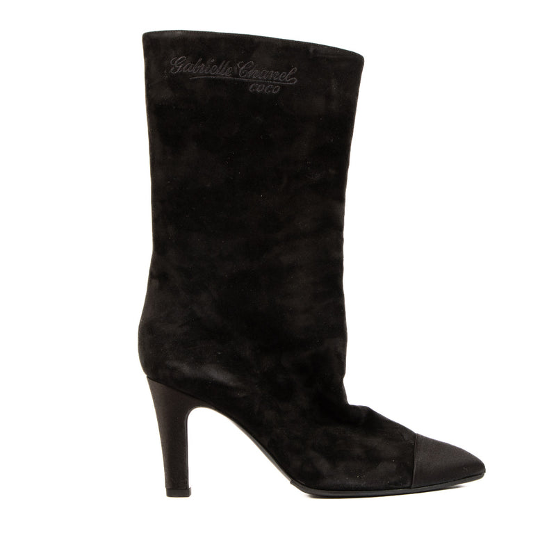 Chanel Black Suede Gabrielle Coco Chanel Boots - size 37