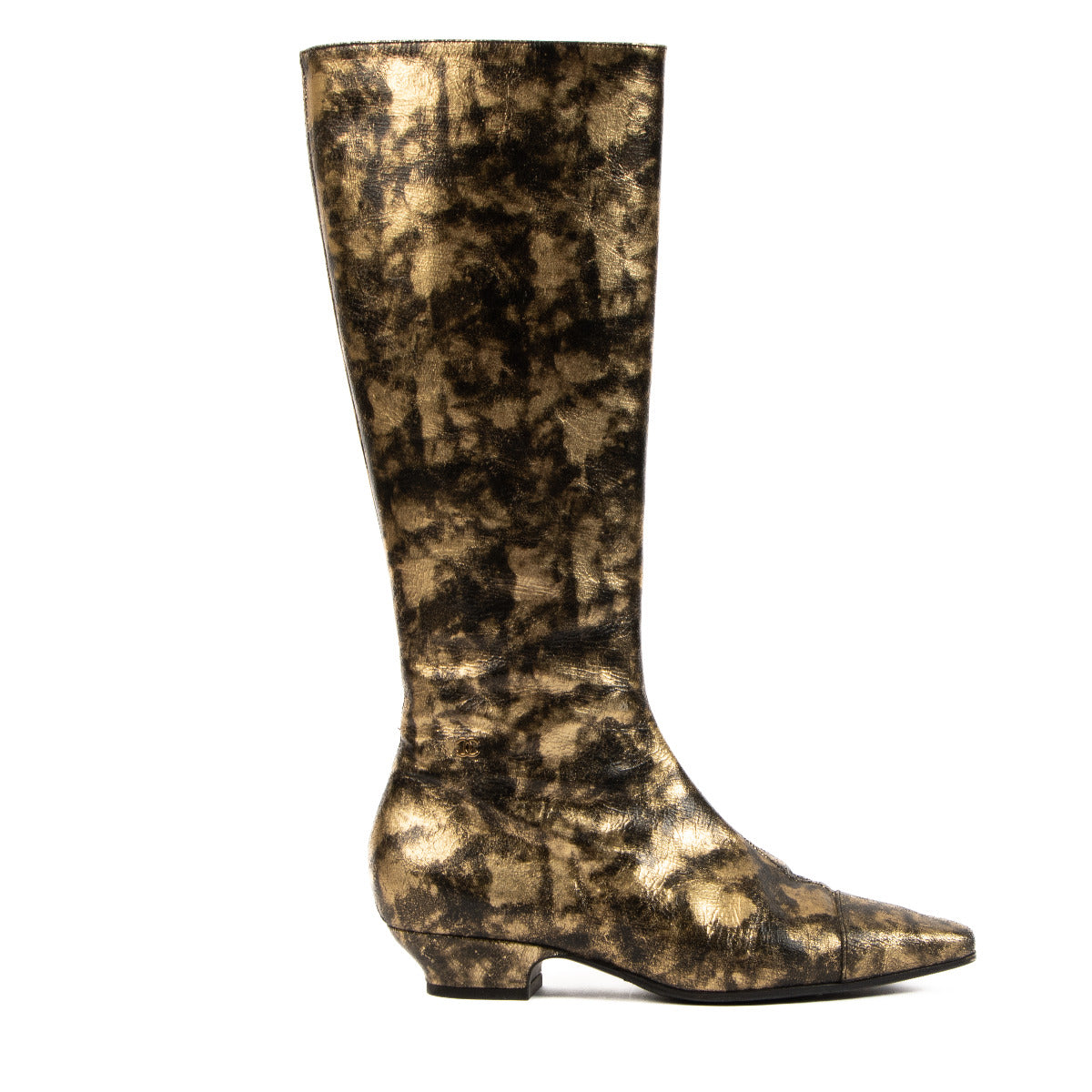 Chanel Gold Laminated Goatskin Riding Boots for the best price at Labellov. We buy and sell your preloved and brand new designer bags for the best price.