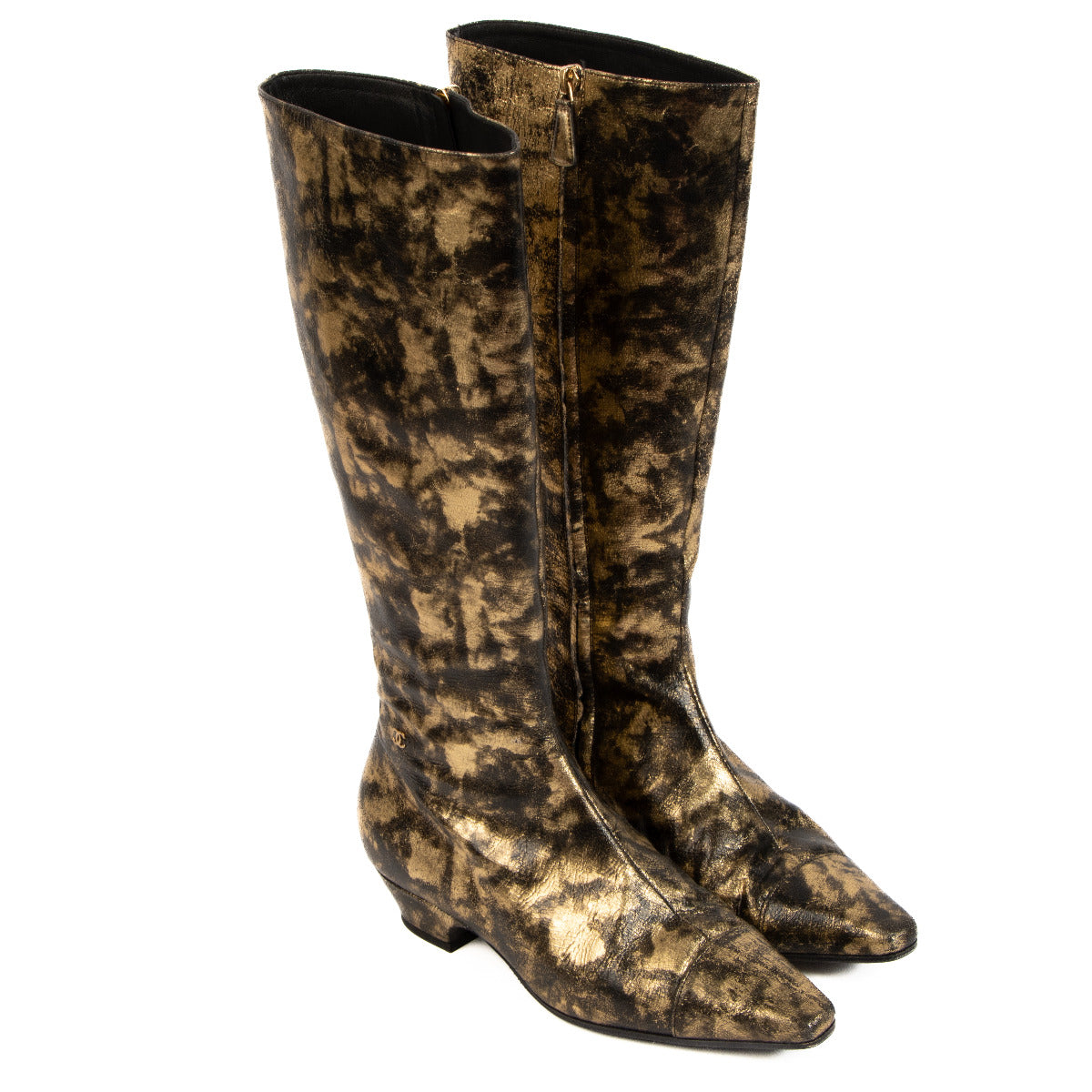 Chanel Gold Laminated Goatskin Riding Boots