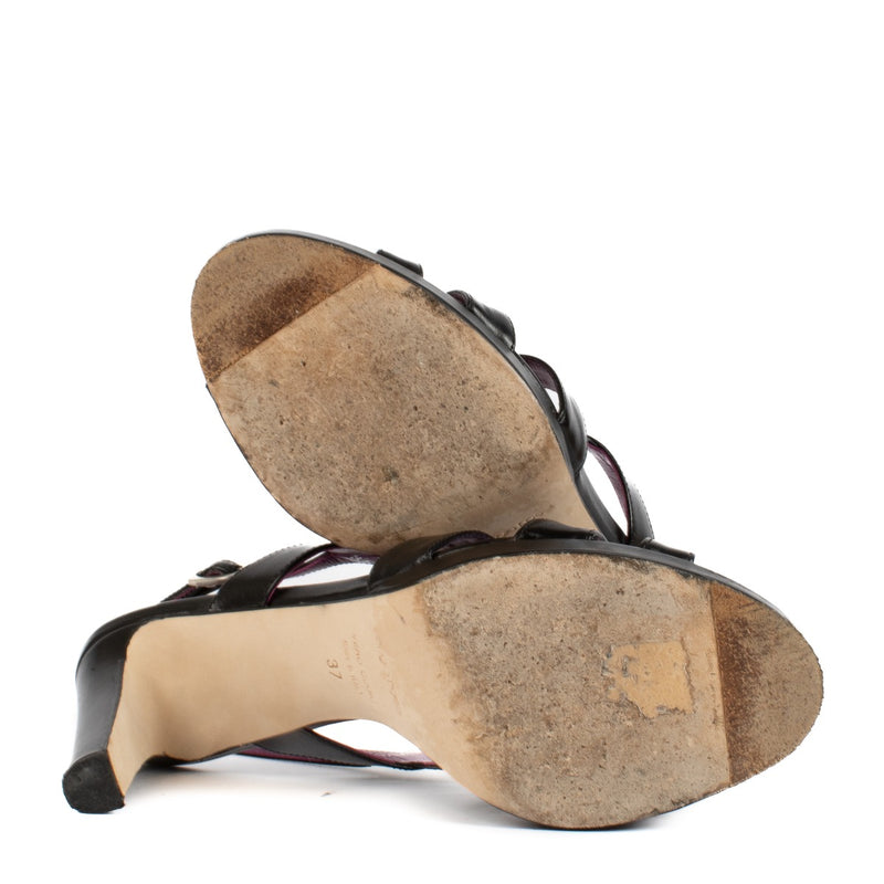 Sergio Rossi Zwarte Leren New Glamour Sandalen - Maat 37