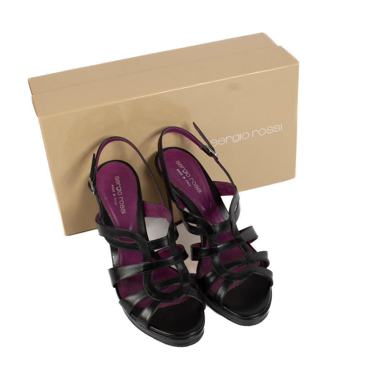 Sergio Rossi Black Leather New Glamour Sandals