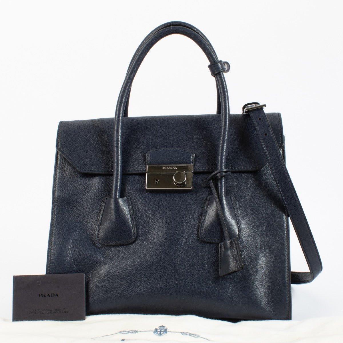 Prada Blue Glace Calf Tote Bag