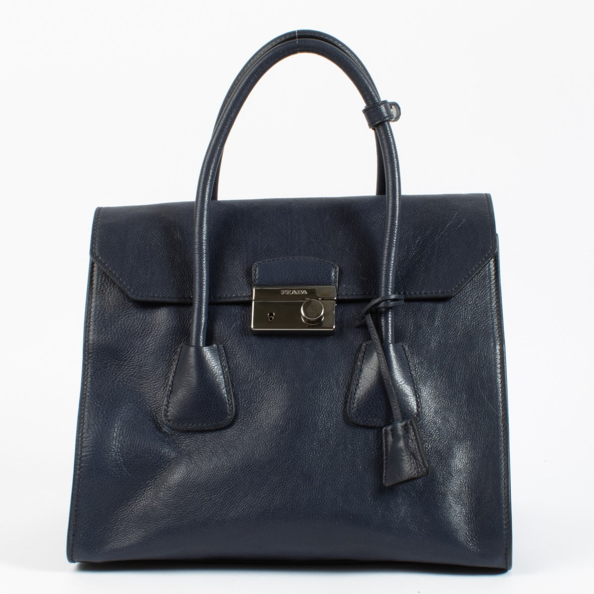 Prada Blue Glace Calf Tote Bag