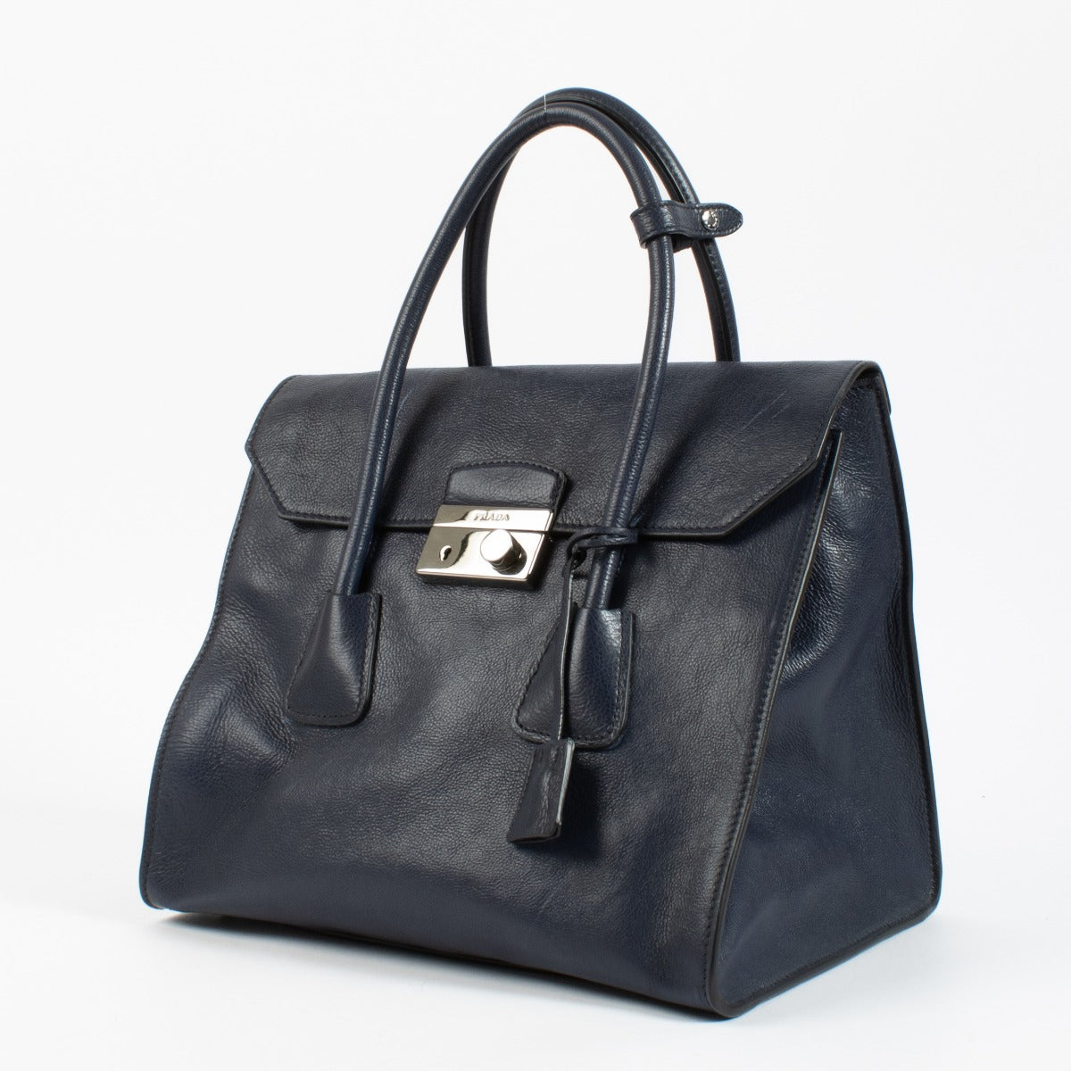 Prada Blue Glace Calf Tote Bag