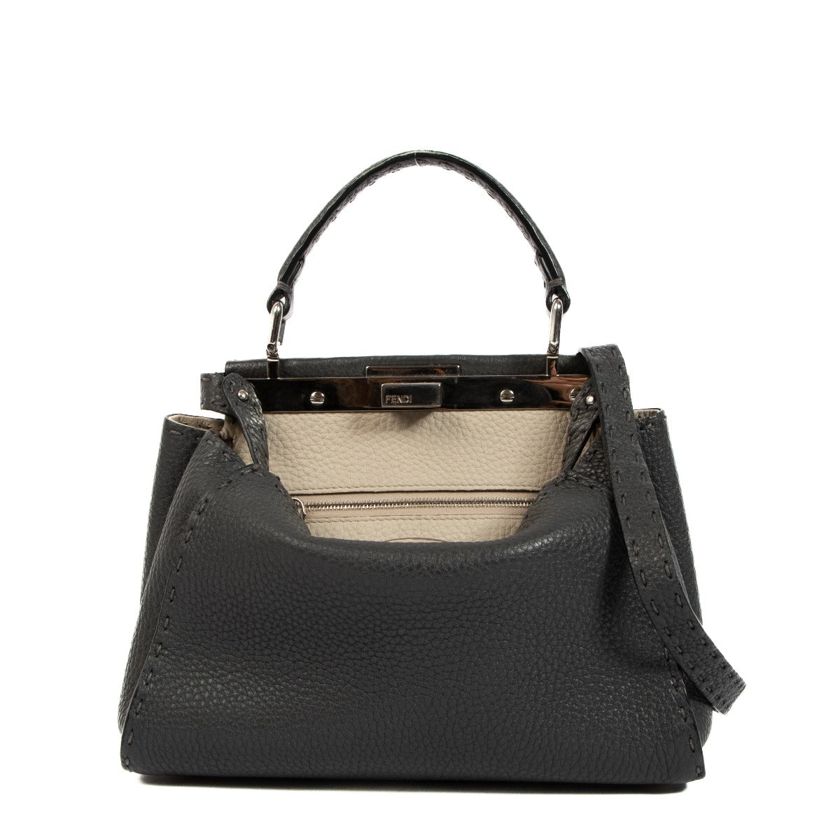 Fendi Asphalt Grey Selleria Peekaboo Mini Bag