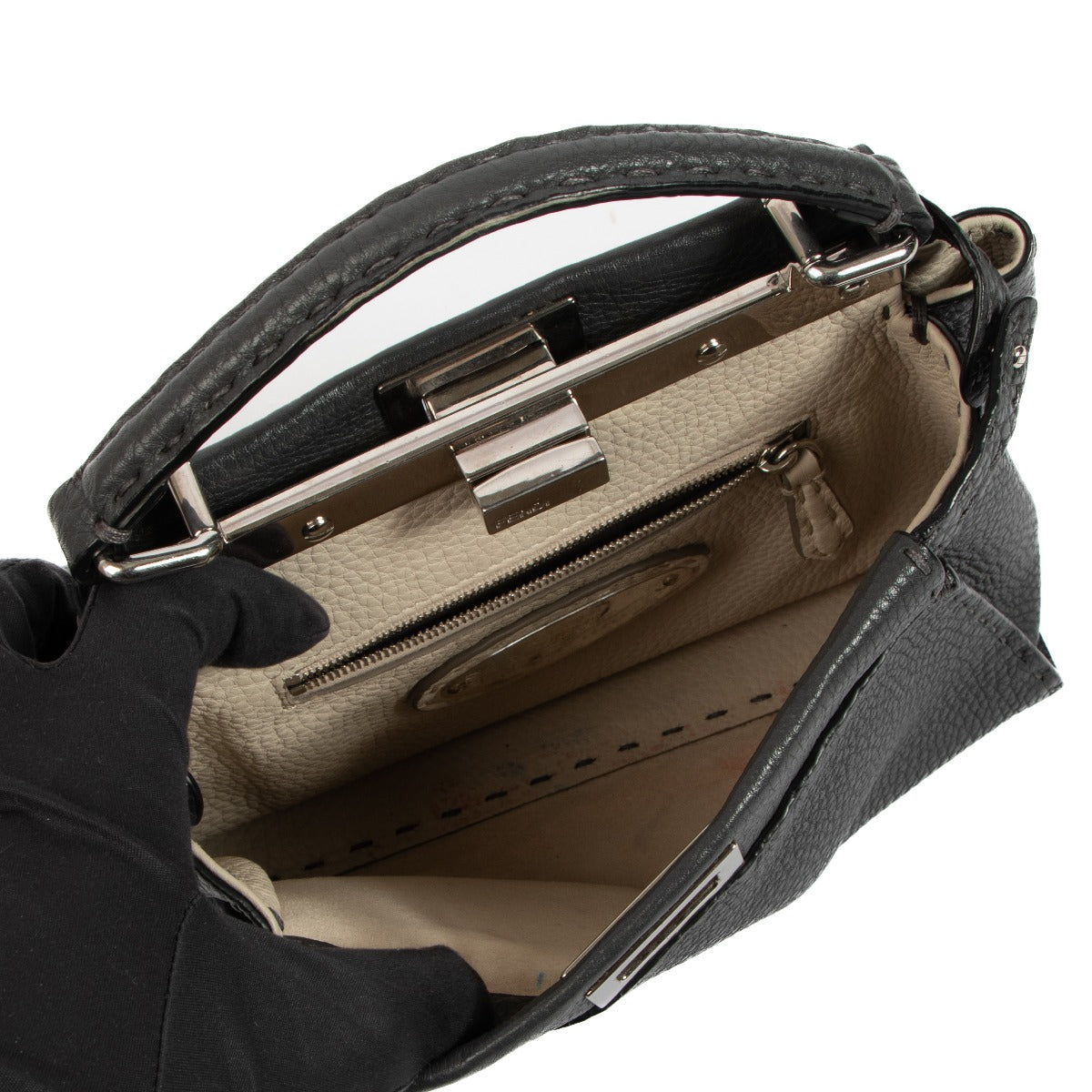 Mini sac Peekaboo Fendi Selleria gris asphalte