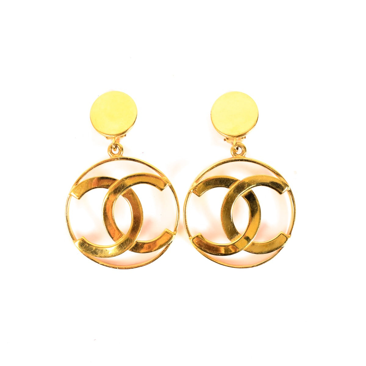 Chanel Vintage CC Circle 1980s Hoop Drop Clip-On Earrings