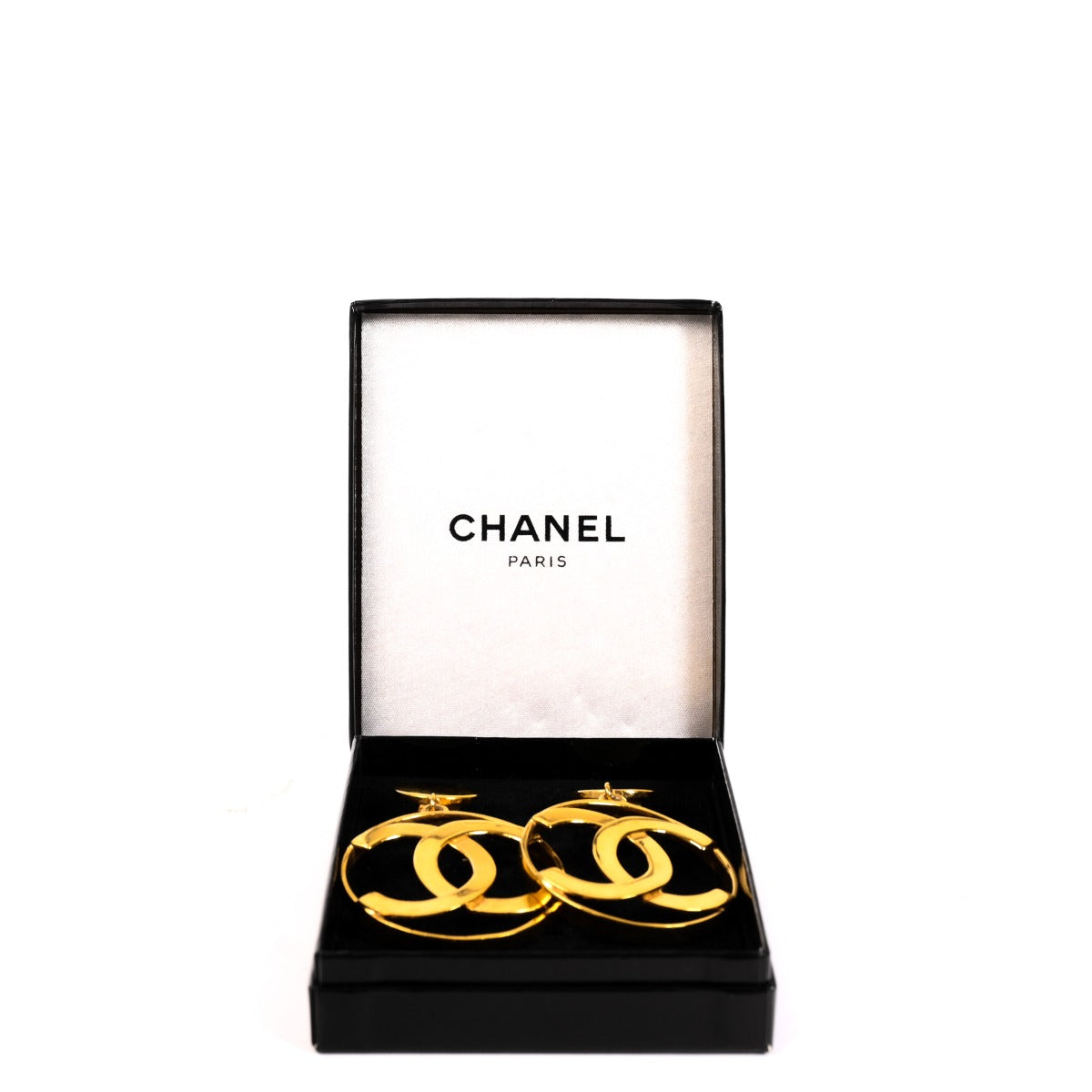 Chanel Vintage CC Circle 1980s Hoop Drop Clip-On Earrings