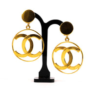 Chanel Vintage CC Circle 1980s Hoop Drop Clip-On Earrings