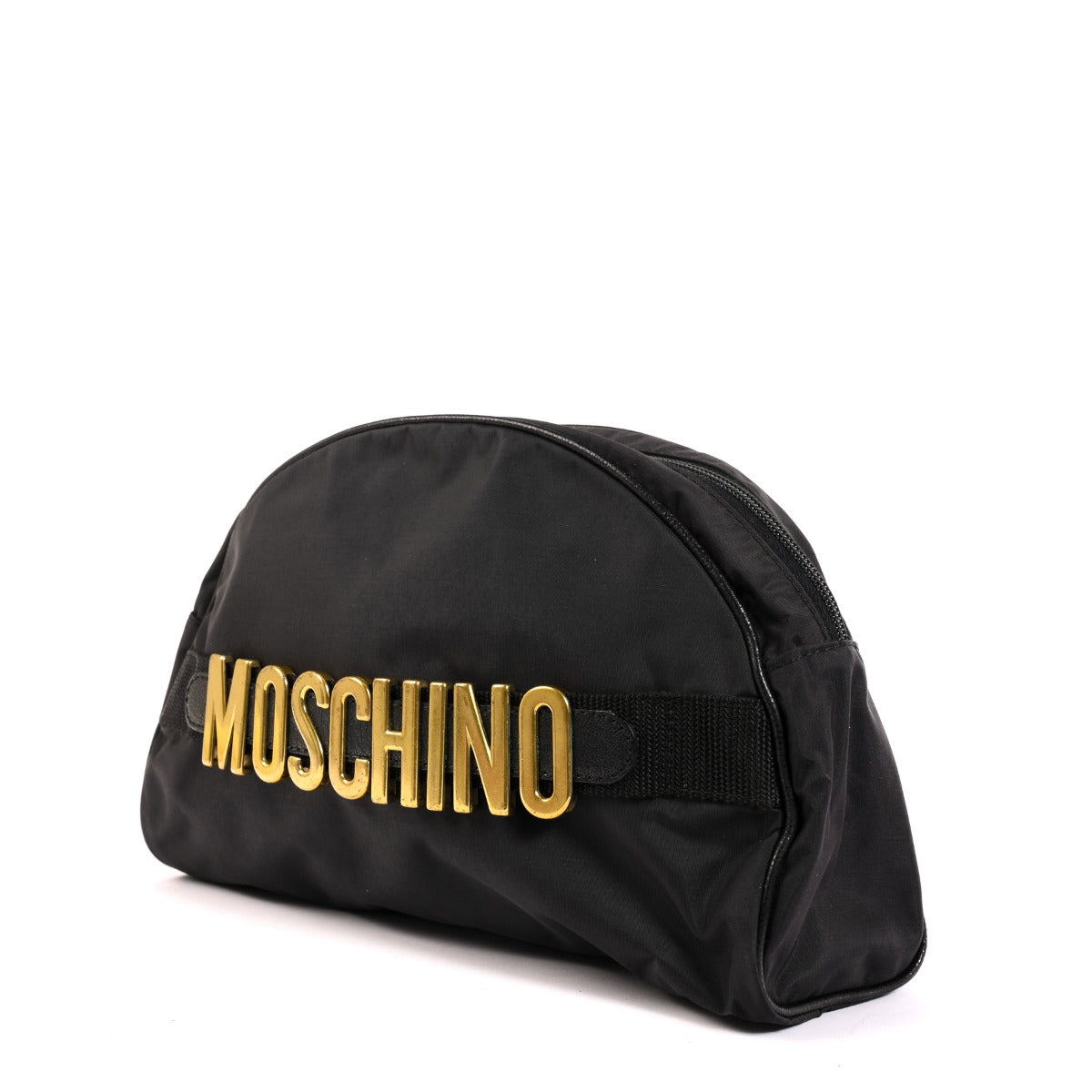 Moschino Vintage Black Nylon Lettering Logo Cosmetic Pouch