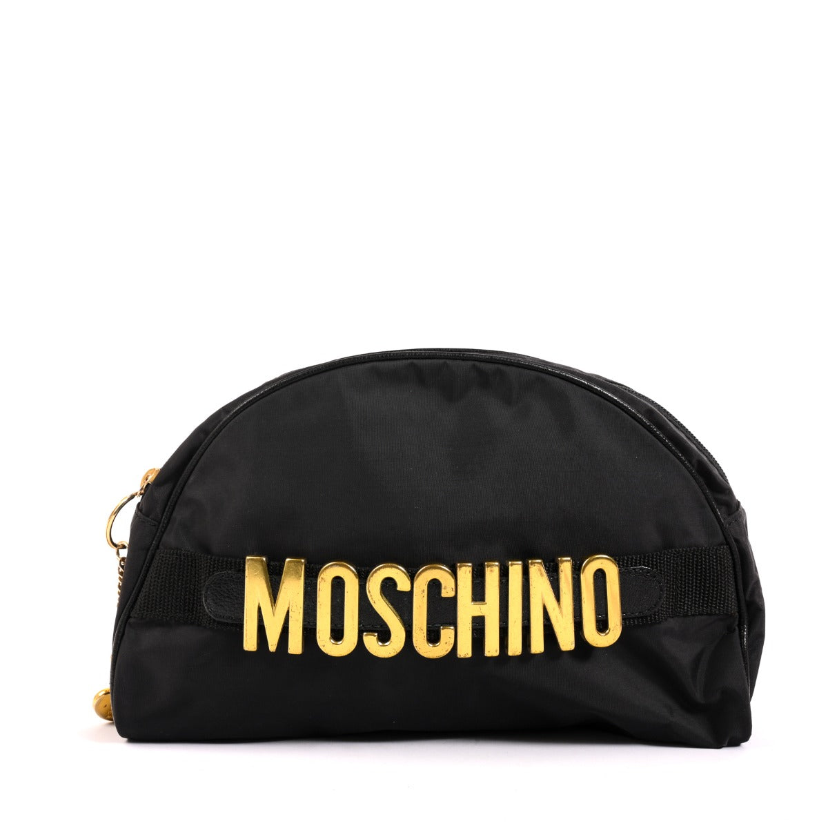 Moschino Vintage Black Nylon Lettering Logo Cosmetic Pouch
