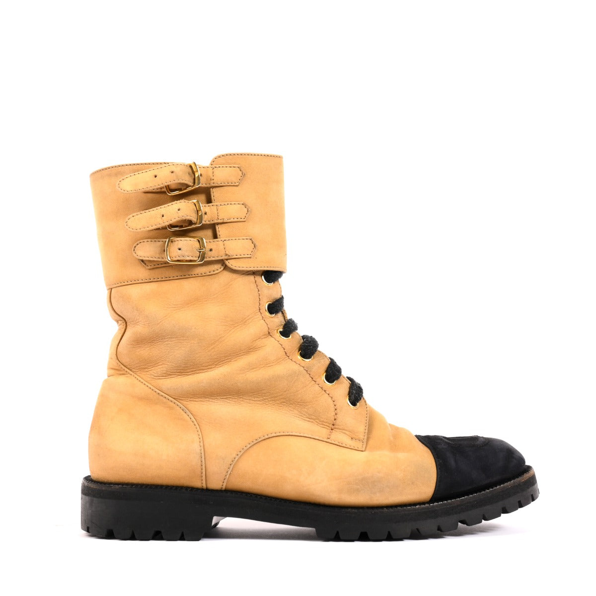 Chanel Vintage Beige Nubuck CC Cap Toe Boots
