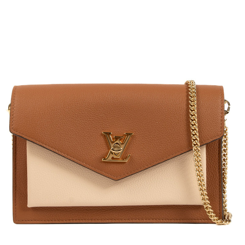 Shop Safe online at Labellov in Antwerp, Brussels and Knokke this 100% authentic second hand Louis Vuitton Cognac MyLockMe Chain Pochette Crossbody