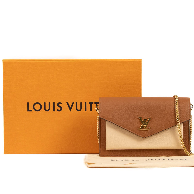 Shop Safe online at Labellov in Antwerp, Brussels and Knokke this 100% authentic second hand Louis Vuitton Cognac MyLockMe Chain Pochette Crossbody