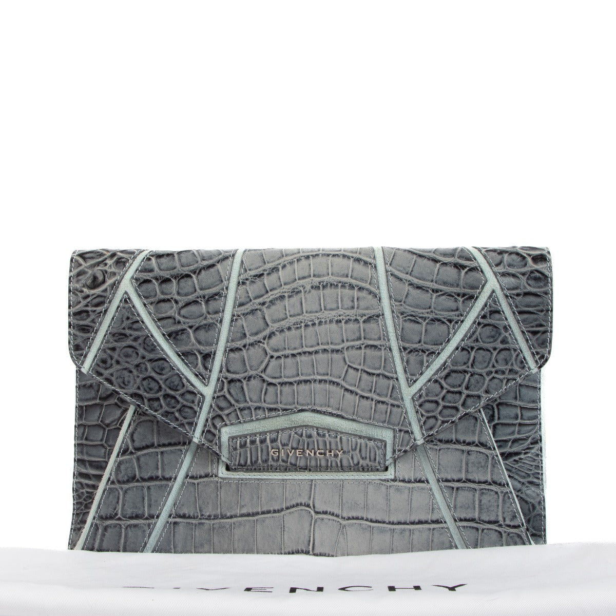 Givenchy Grey Crocodile Embossed Leather Antigona Clutch