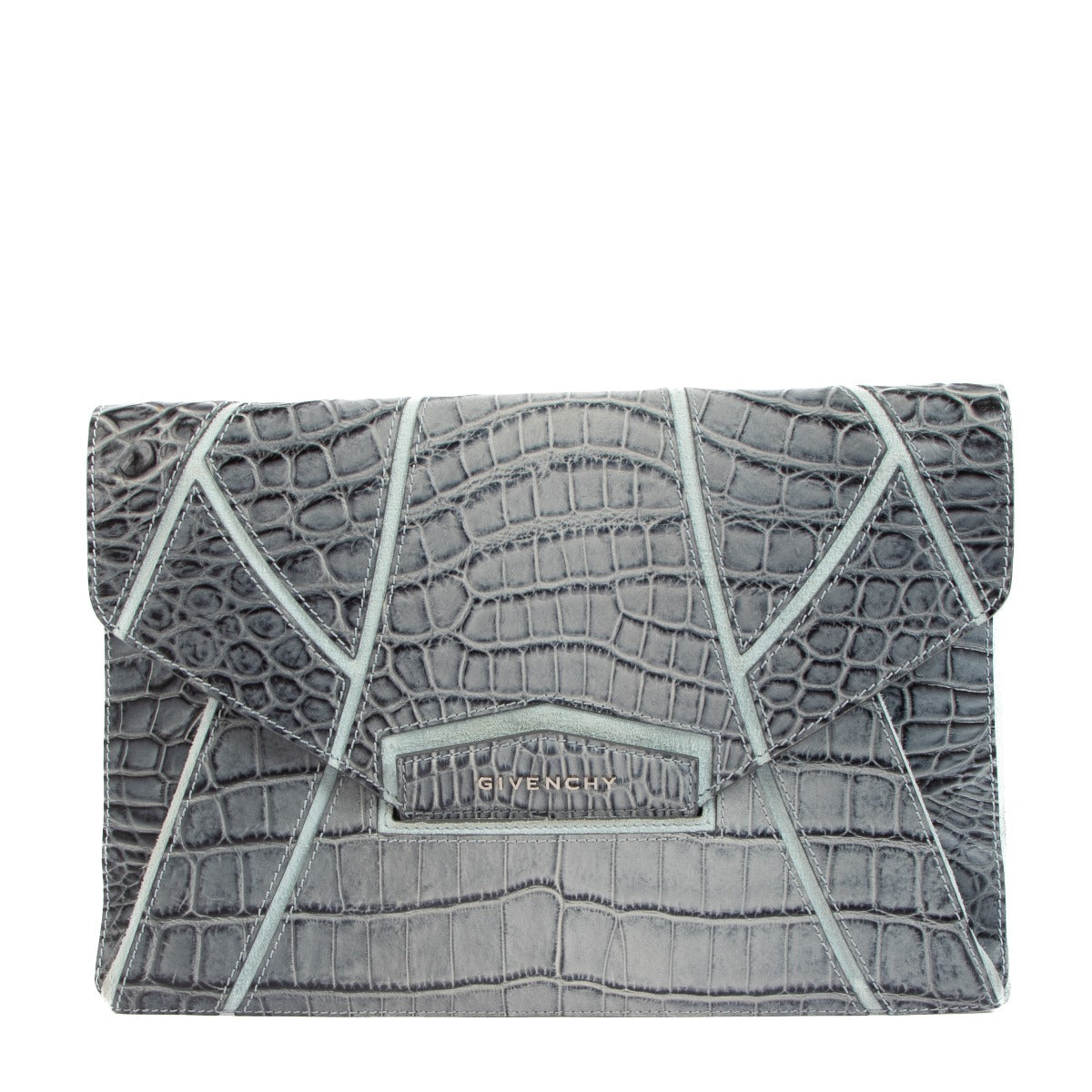 Givenchy Grey Crocodile Embossed Leather Antigona Clutch