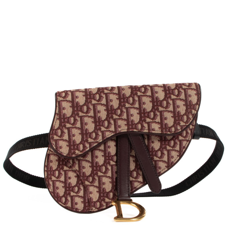 Christian Dior Saddle Belt Pouch Burgundy Oblique Jacquard