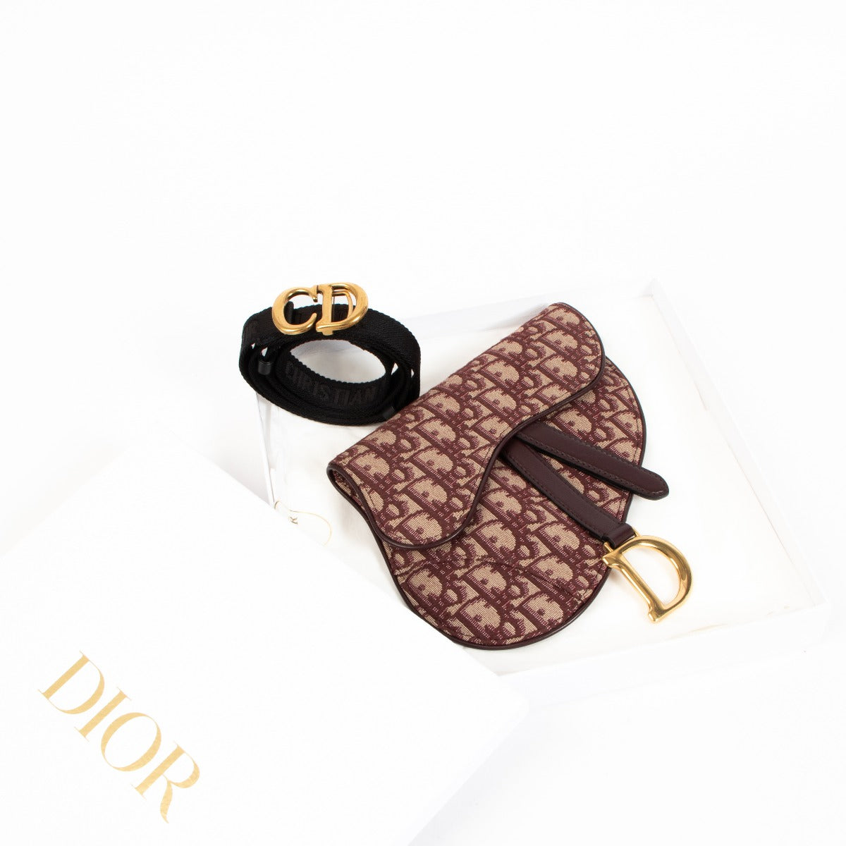 Christian Dior Saddle Belt Pouch Burgundy Oblique Jacquard
