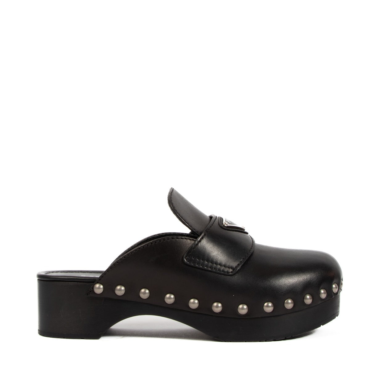 Prada Black Studded Leather Clogs