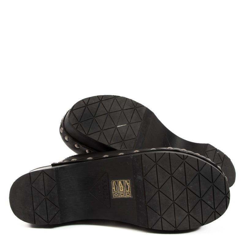 Prada Black Studded Leather Clogs - Size 36