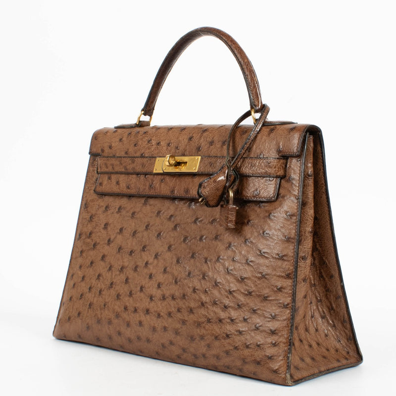 Authentic second hand Hermès Kelly 32 Alezan Ostrich GHW on www.labellov.com