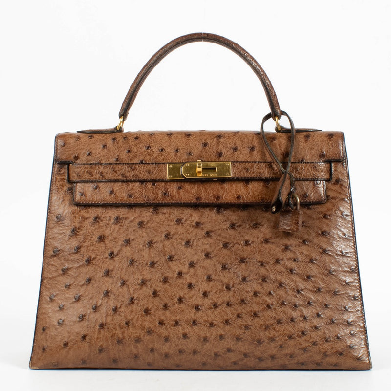 Authentic second hand Hermès Kelly 32 Alezan Ostrich GHW on www.labellov.com